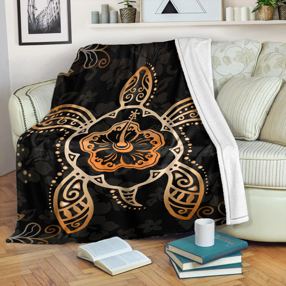 Hawaii Premium Blanket Turtle Hibiscus Orange-Myprintsy