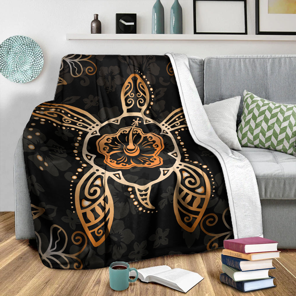 Hawaii Premium Blanket Turtle Hibiscus Orange-Myprintsy
