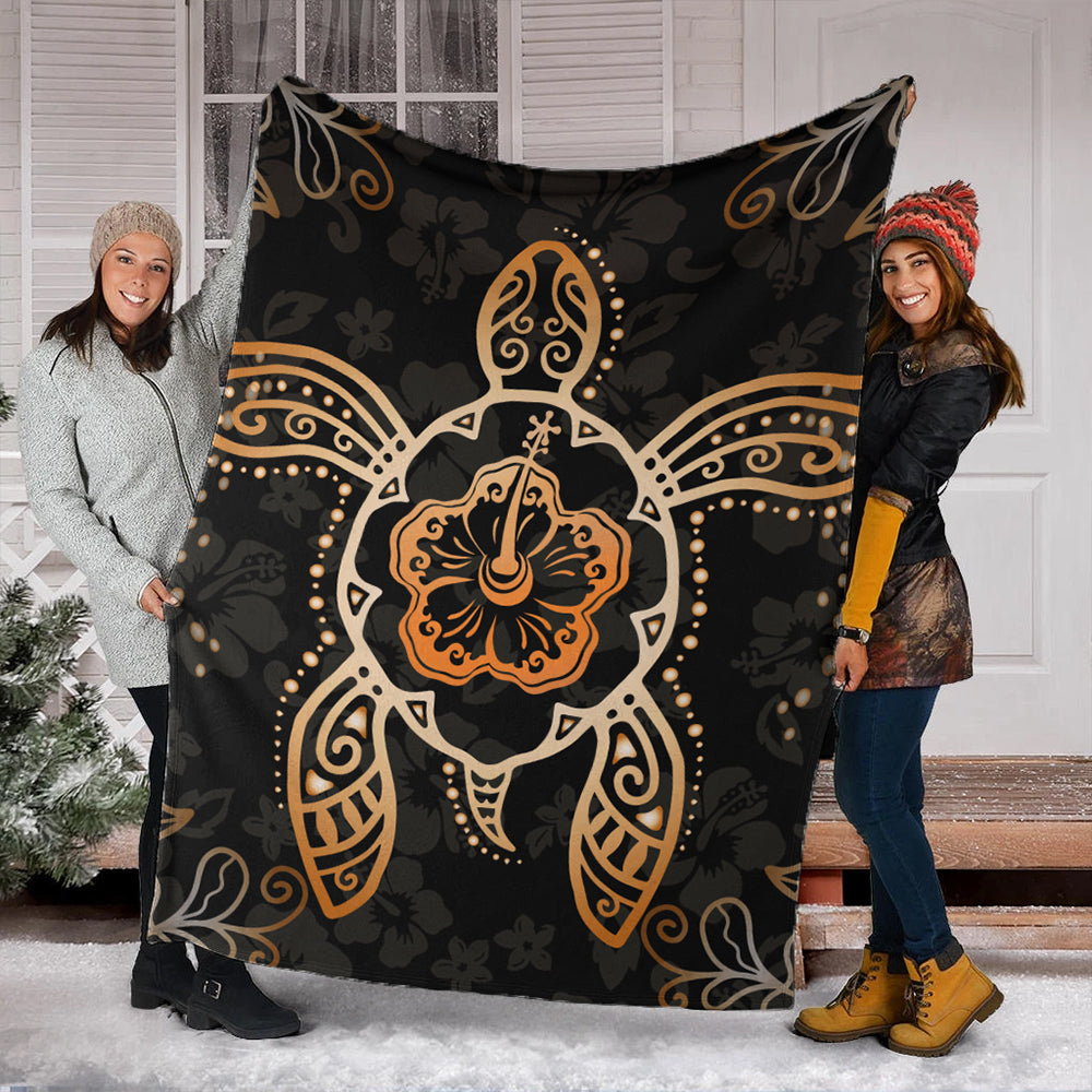 Hawaii Premium Blanket Turtle Hibiscus Orange-Myprintsy