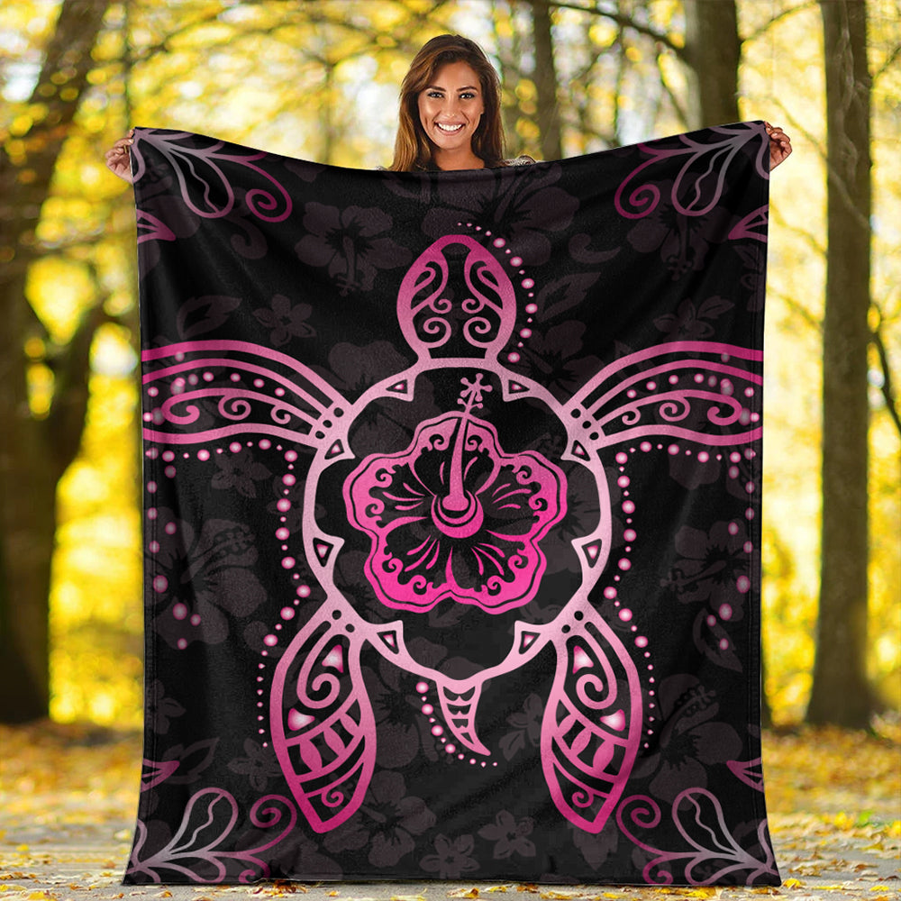 Hawaii Premium Blanket Turtle Hibiscus Pink-Myprintsy