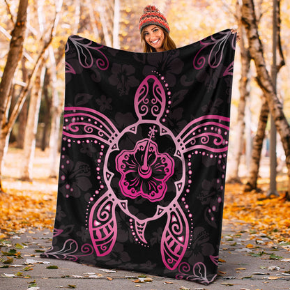 Hawaii Premium Blanket Turtle Hibiscus Pink-Myprintsy