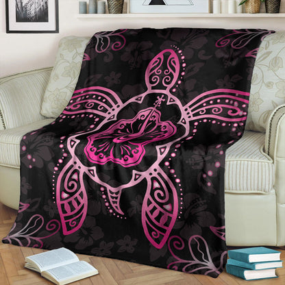 Hawaii Premium Blanket Turtle Hibiscus Pink-Myprintsy