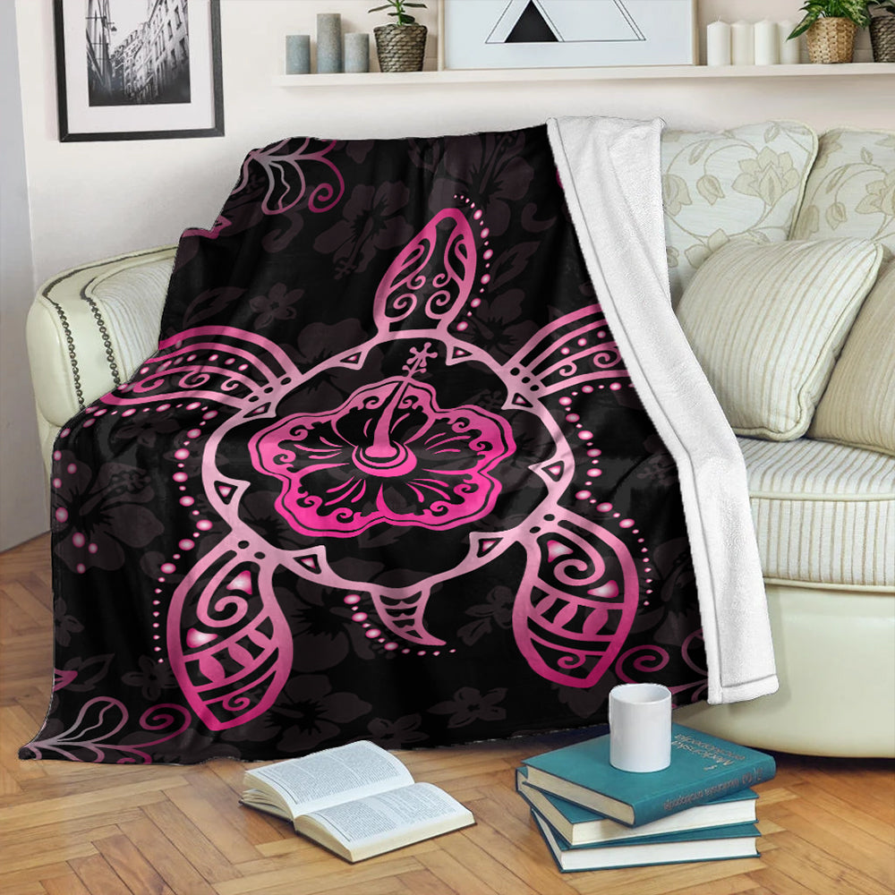 Hawaii Premium Blanket Turtle Hibiscus Pink-Myprintsy