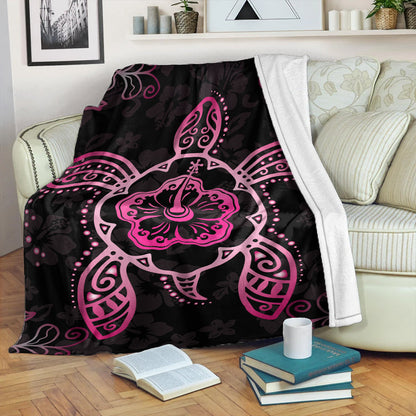 Hawaii Premium Blanket Turtle Hibiscus Pink-Myprintsy
