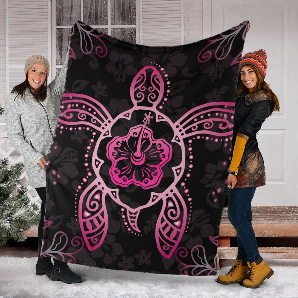 Hawaii Premium Blanket Turtle Hibiscus Pink-Myprintsy