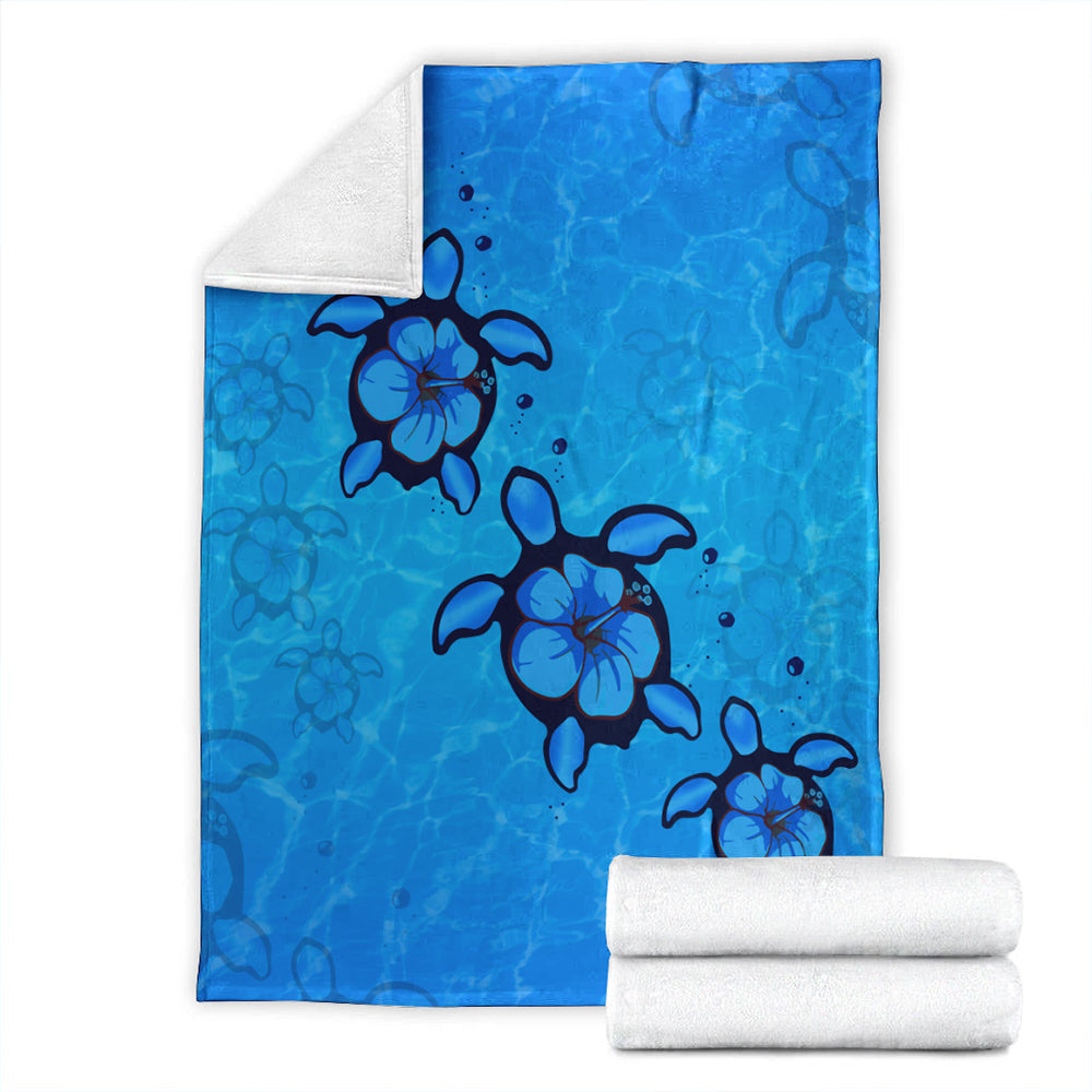 Hawaii Premium Blanket Turtle Hibiscus Swim In Sea-Myprintsy