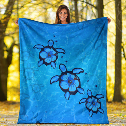 Hawaii Premium Blanket Turtle Hibiscus Swim In Sea-Myprintsy