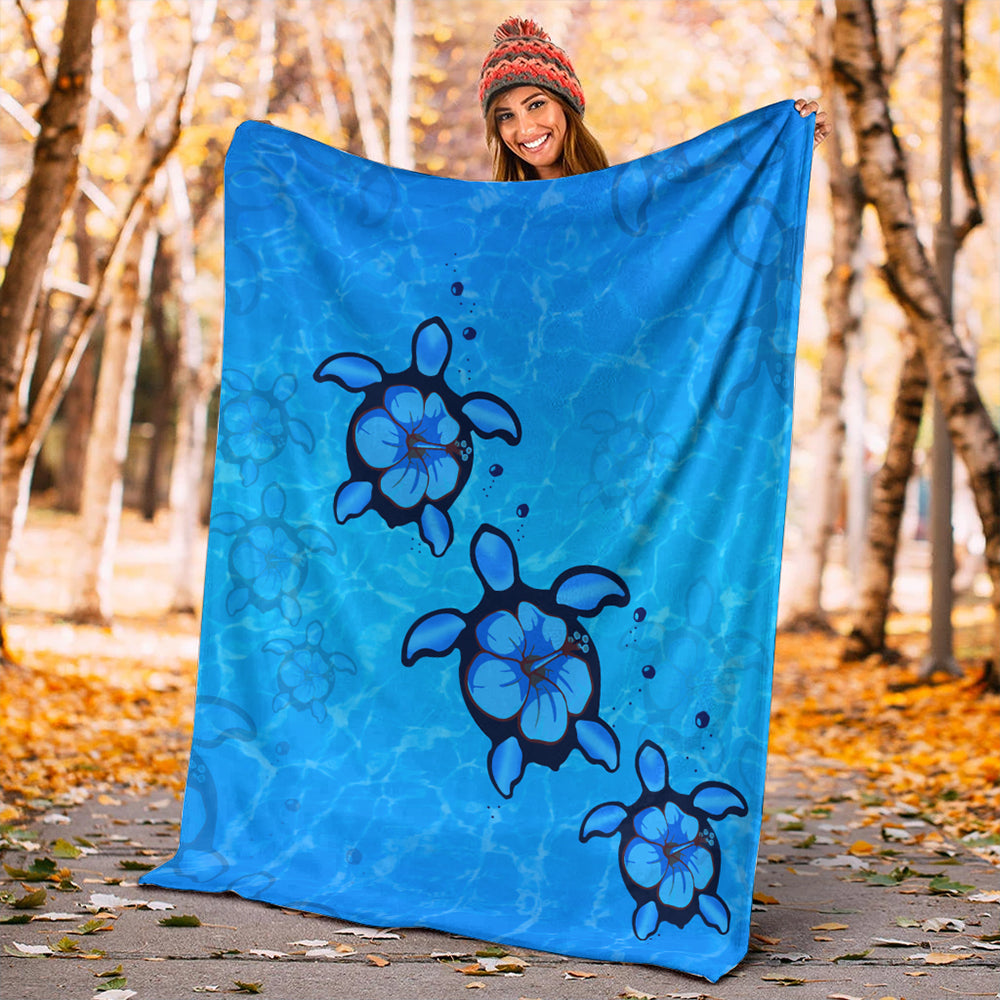 Hawaii Premium Blanket Turtle Hibiscus Swim In Sea-Myprintsy