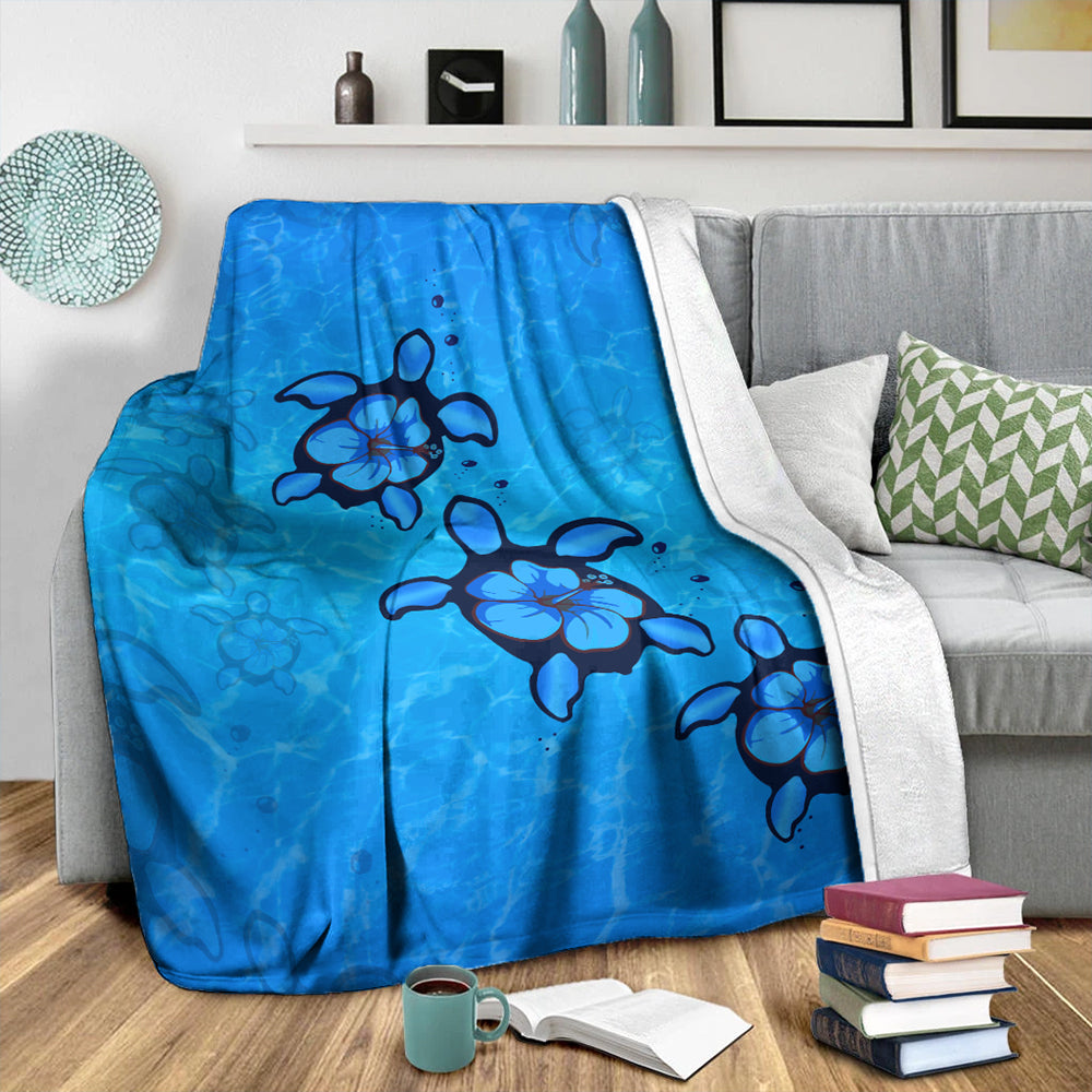 Hawaii Premium Blanket Turtle Hibiscus Swim In Sea-Myprintsy