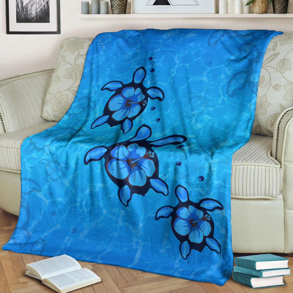 Hawaii Premium Blanket Turtle Hibiscus Swim In Sea-Myprintsy