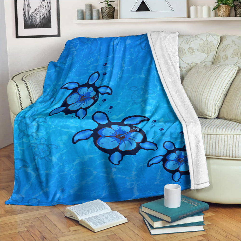 Hawaii Premium Blanket Turtle Hibiscus Swim In Sea-Myprintsy
