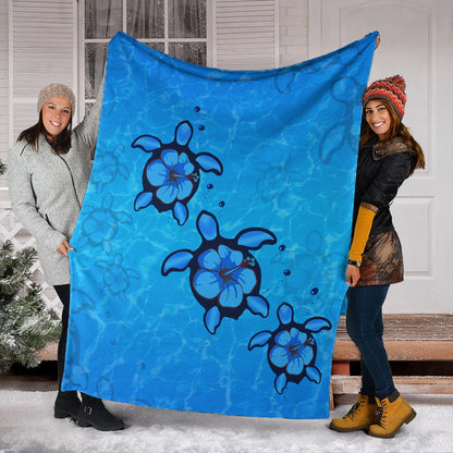 Hawaii Premium Blanket Turtle Hibiscus Swim In Sea-Myprintsy