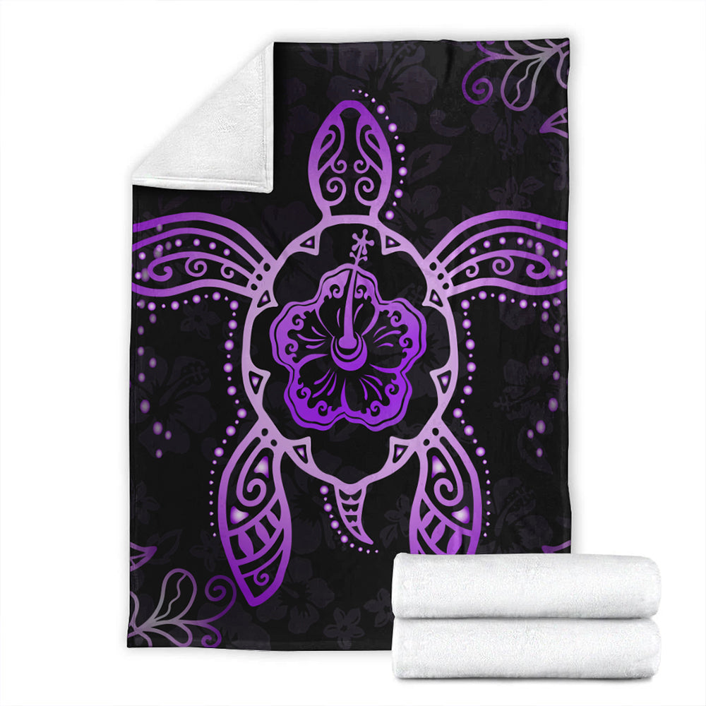 Hawaii Premium Blanket Turtle Hibiscus Violet-Myprintsy