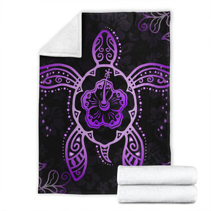 Hawaii Premium Blanket Turtle Hibiscus Violet-Myprintsy