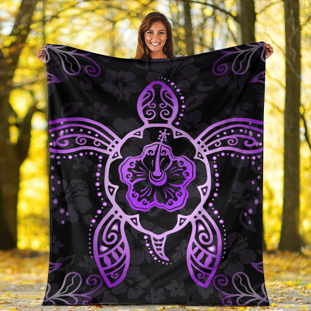 Hawaii Premium Blanket Turtle Hibiscus Violet-Myprintsy