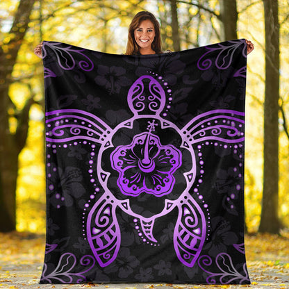 Hawaii Premium Blanket Turtle Hibiscus Violet-Myprintsy