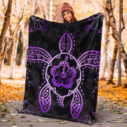 Hawaii Premium Blanket Turtle Hibiscus Violet-Myprintsy