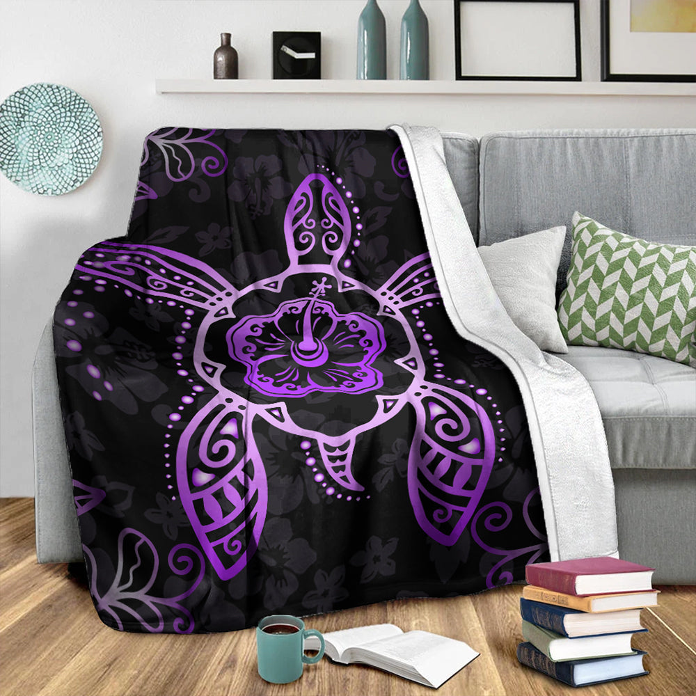 Hawaii Premium Blanket Turtle Hibiscus Violet-Myprintsy