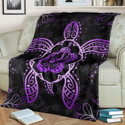 Hawaii Premium Blanket Turtle Hibiscus Violet-Myprintsy