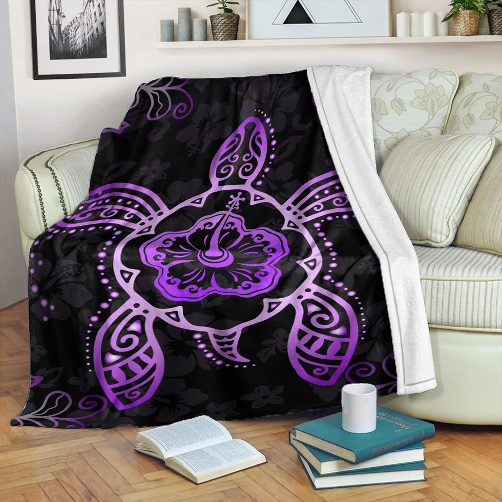 Hawaii Premium Blanket Turtle Hibiscus Violet-Myprintsy