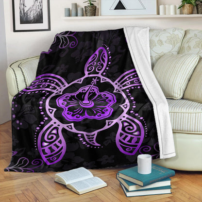 Hawaii Premium Blanket Turtle Hibiscus Violet-Myprintsy