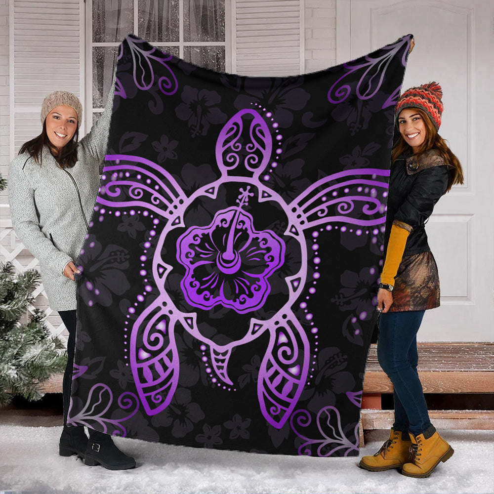 Hawaii Premium Blanket Turtle Hibiscus Violet-Myprintsy