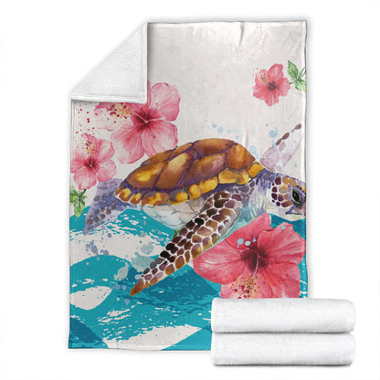 Hawaii Premium Blanket Turtle Hibiscus Waves Polynesian-Myprintsy