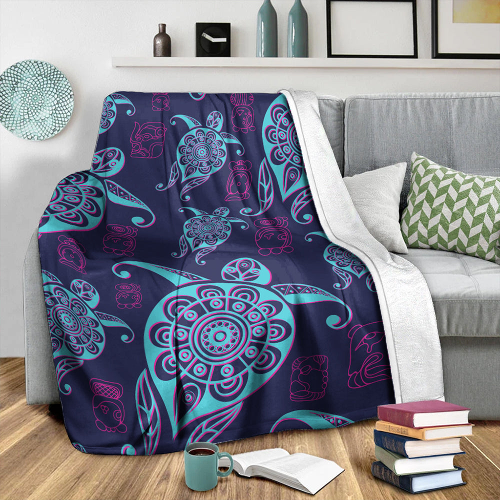 Hawaii Premium Blanket Turtle Neon-Myprintsy