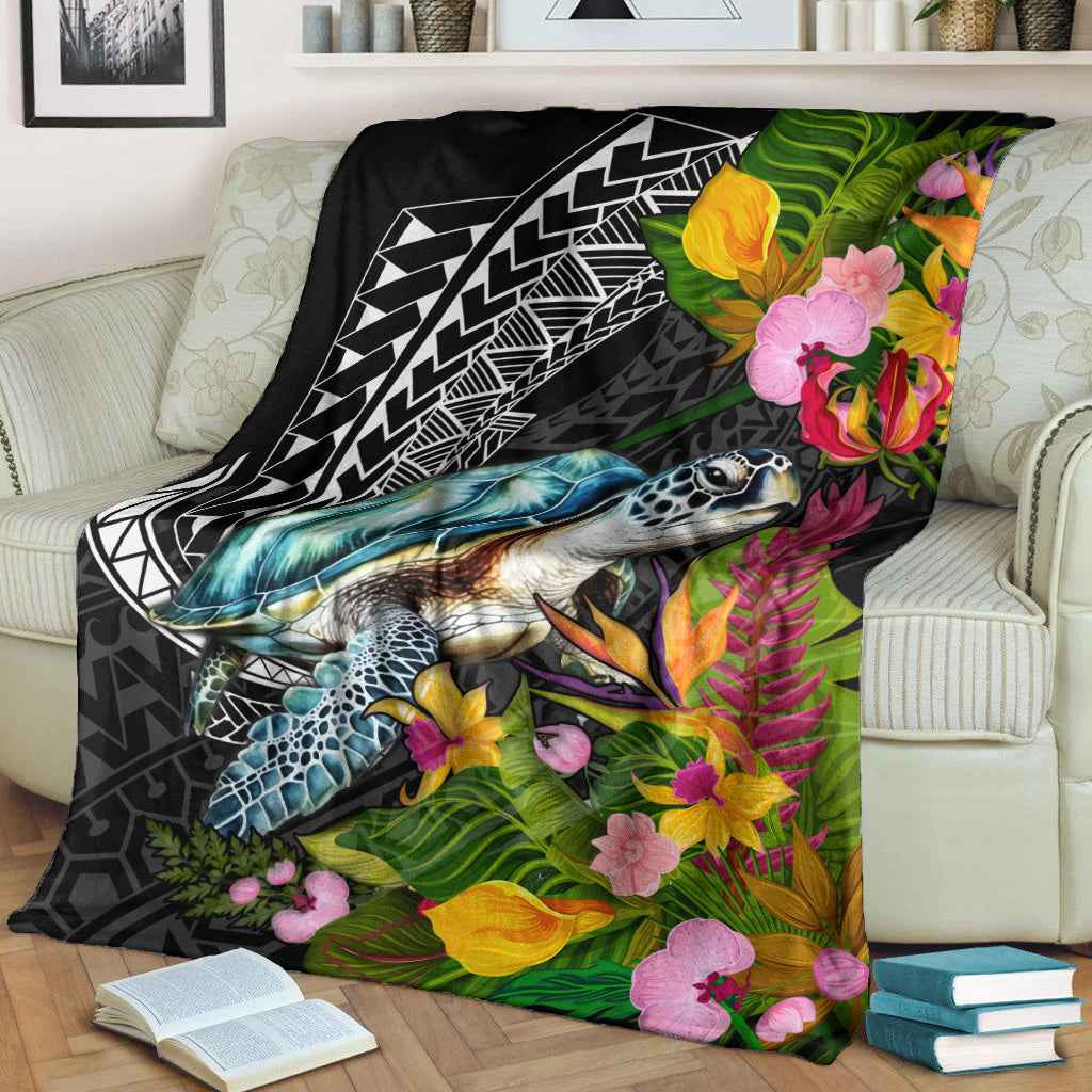 Hawaii Premium Blanket Turtle Ocean Spiral Polynesian Patterns-Myprintsy