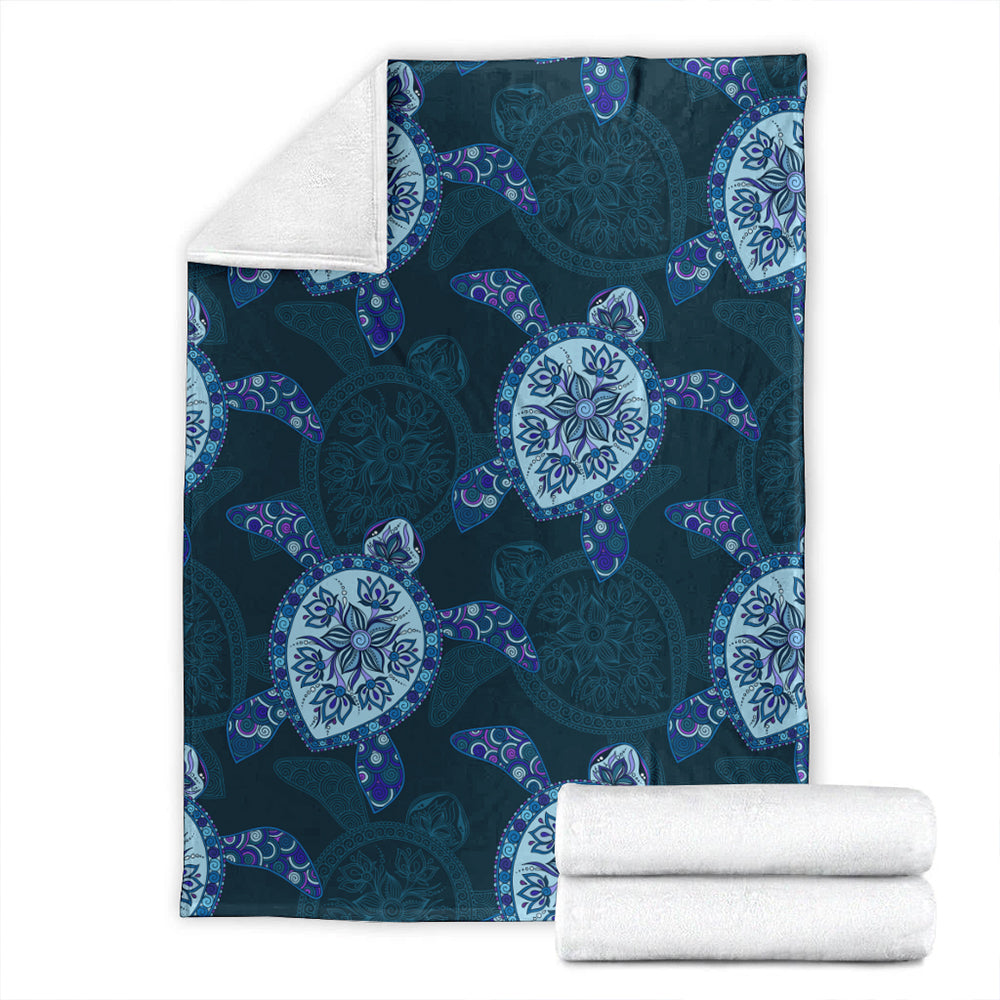 Hawaii Premium Blanket Turtle Plumeria Blue-Myprintsy