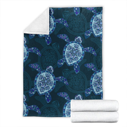 Hawaii Premium Blanket Turtle Plumeria Blue-Myprintsy