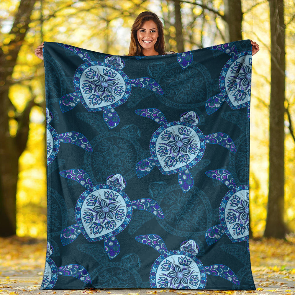 Hawaii Premium Blanket Turtle Plumeria Blue-Myprintsy