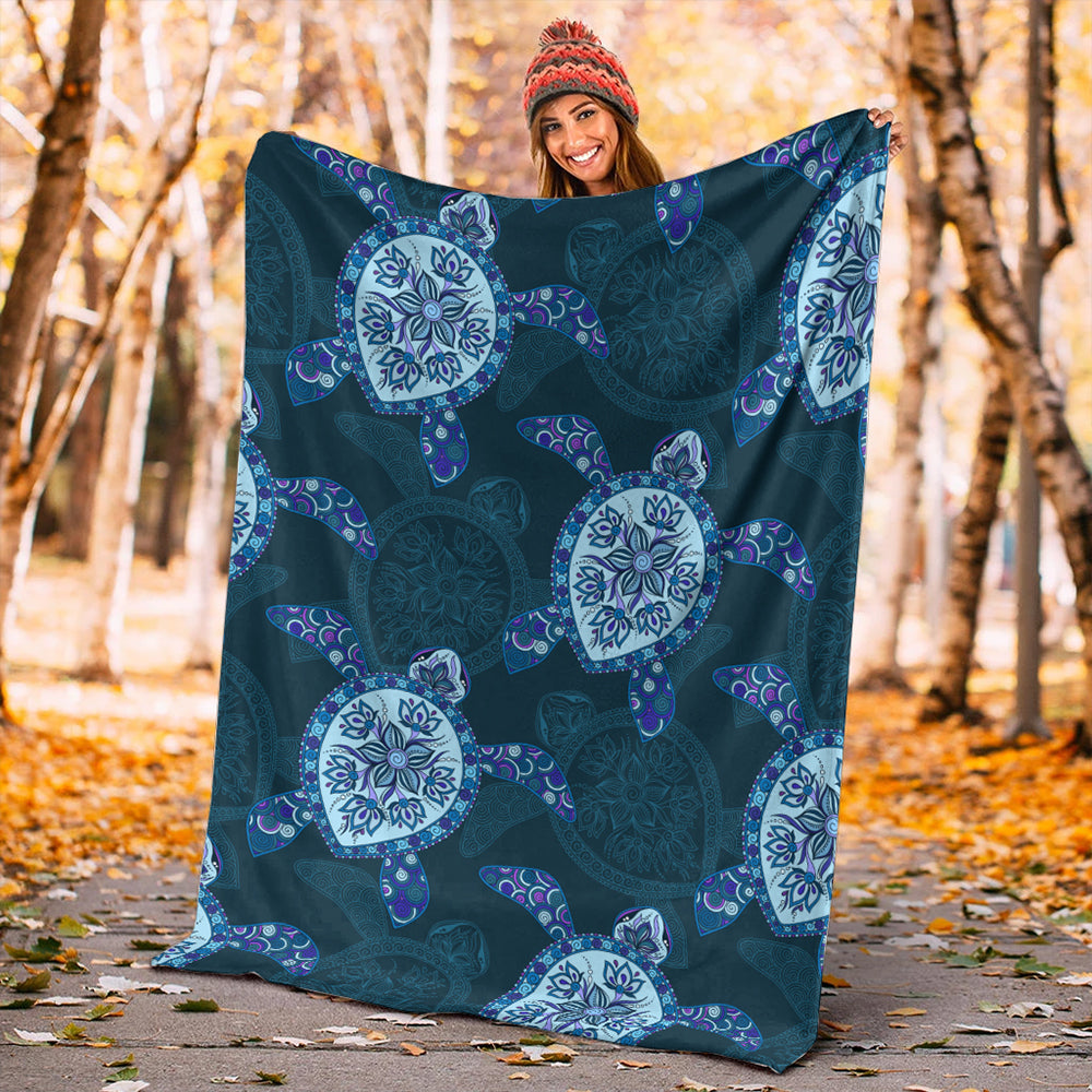 Hawaii Premium Blanket Turtle Plumeria Blue-Myprintsy