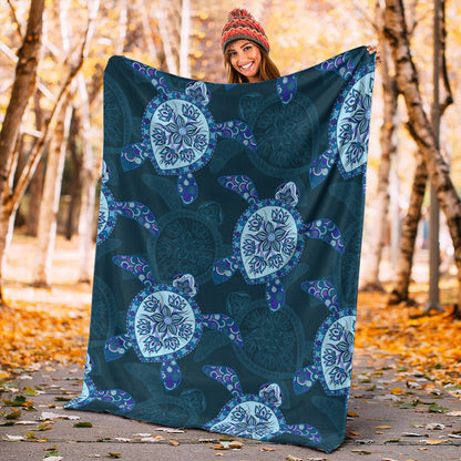 Hawaii Premium Blanket Turtle Plumeria Blue-Myprintsy