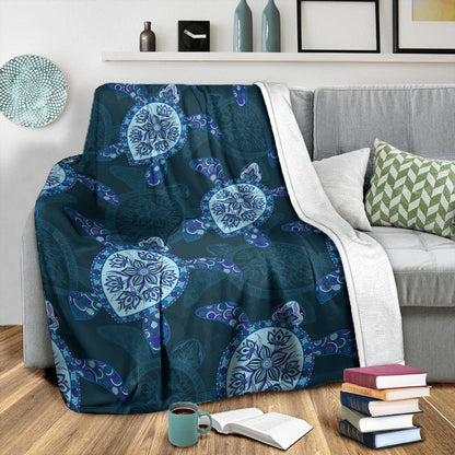 Hawaii Premium Blanket Turtle Plumeria Blue-Myprintsy
