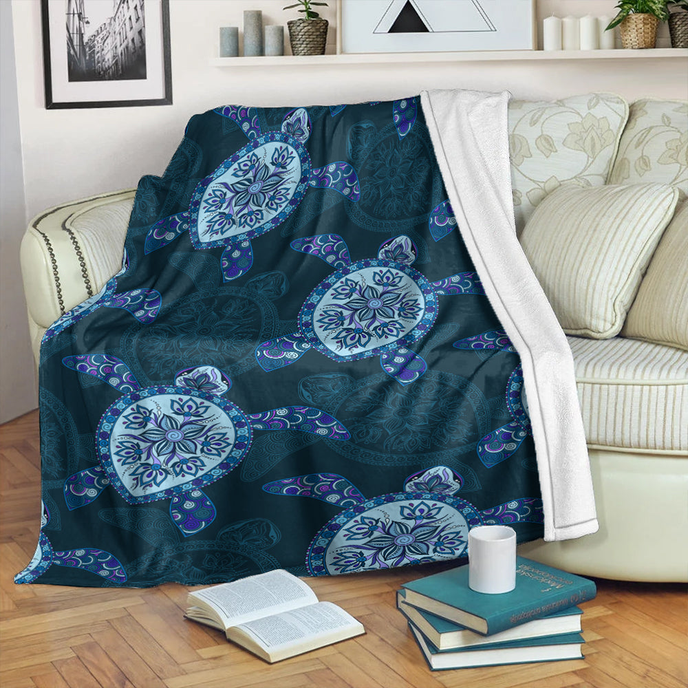 Hawaii Premium Blanket Turtle Plumeria Blue-Myprintsy
