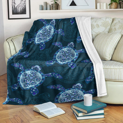 Hawaii Premium Blanket Turtle Plumeria Blue-Myprintsy