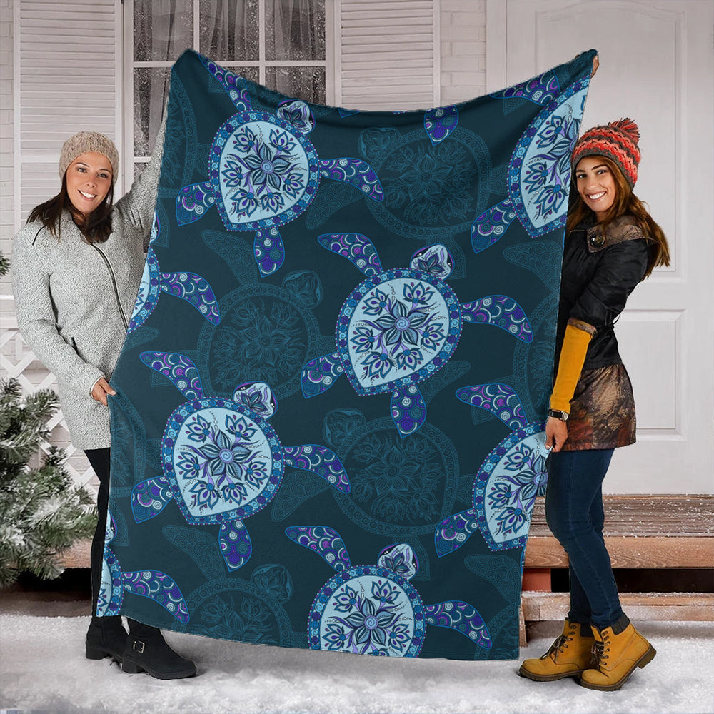 Hawaii Premium Blanket Turtle Plumeria Blue-Myprintsy