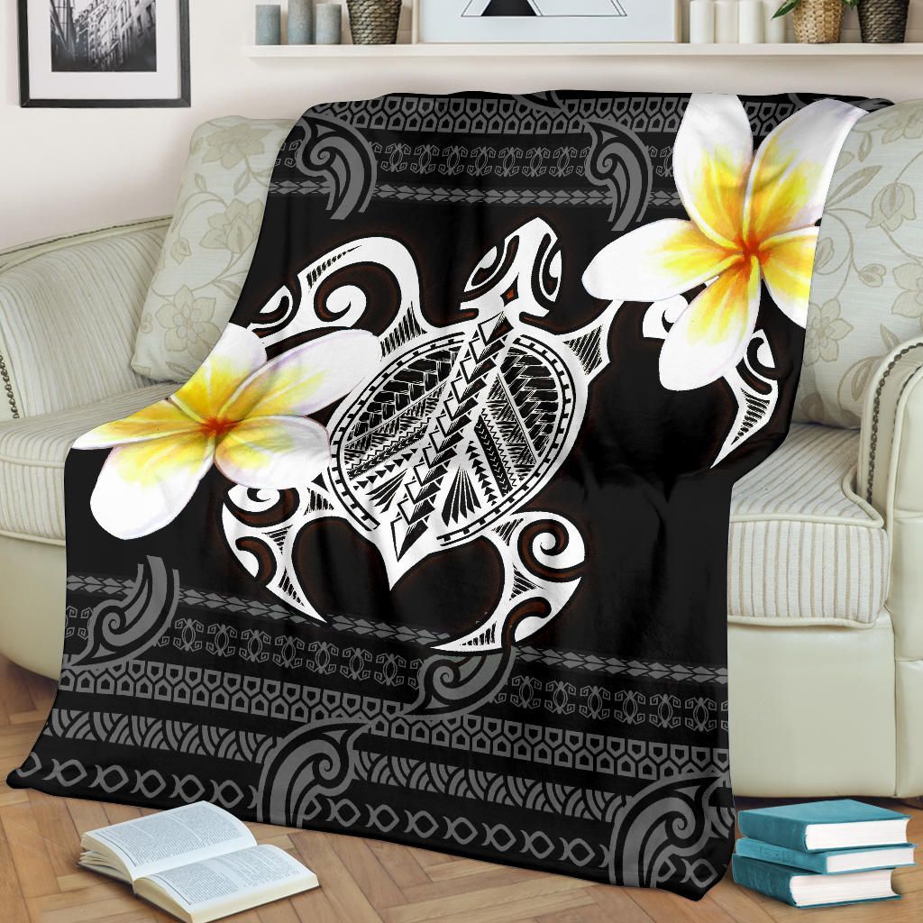 Hawaii Premium Blanket - Turtle Plumeria Flowers Polynesian Pattern-Myprintsy