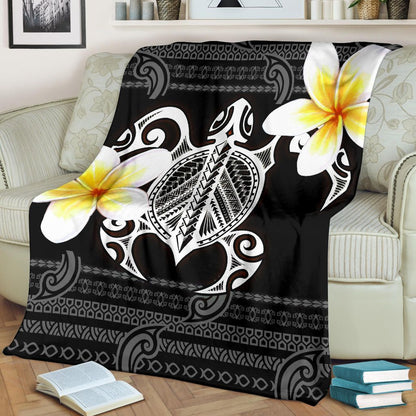 Hawaii Premium Blanket - Turtle Plumeria Flowers Polynesian Pattern-Myprintsy