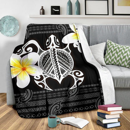 Hawaii Premium Blanket - Turtle Plumeria Flowers Polynesian Pattern-Myprintsy