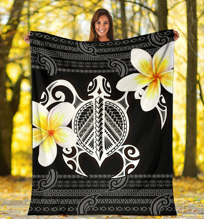Hawaii Premium Blanket - Turtle Plumeria Flowers Polynesian Pattern-Myprintsy