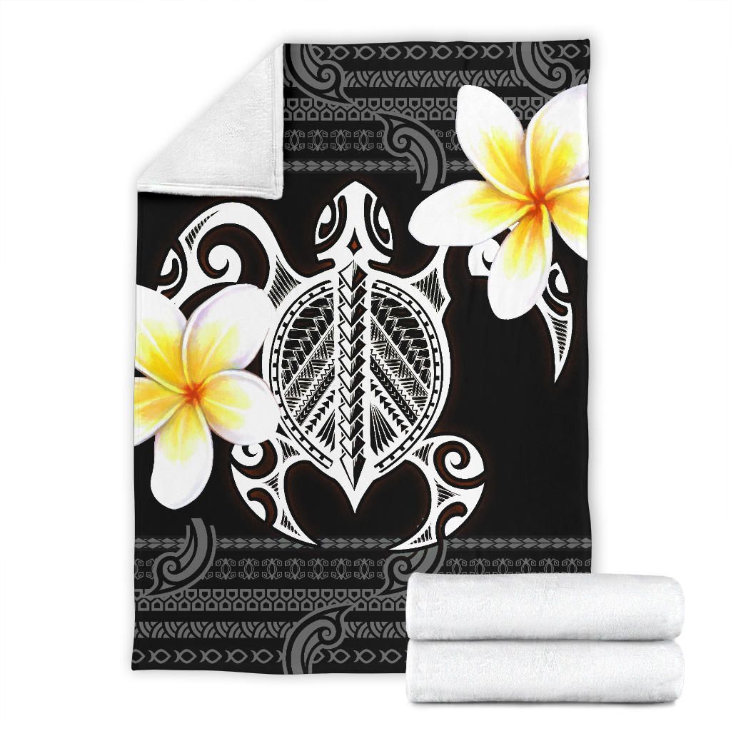 Hawaii Premium Blanket - Turtle Plumeria Flowers Polynesian Pattern-Myprintsy