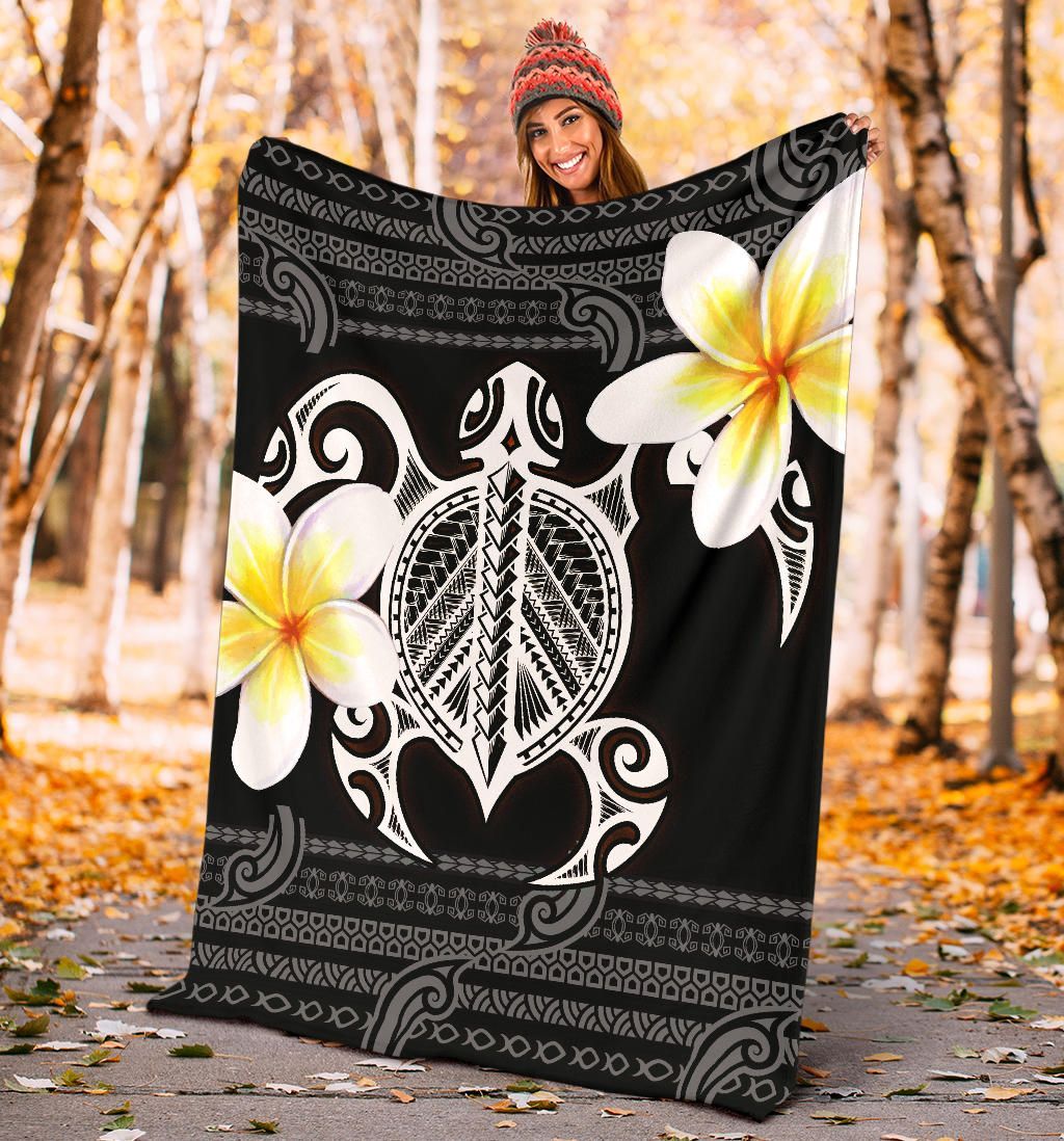 Hawaii Premium Blanket - Turtle Plumeria Flowers Polynesian Pattern-Myprintsy