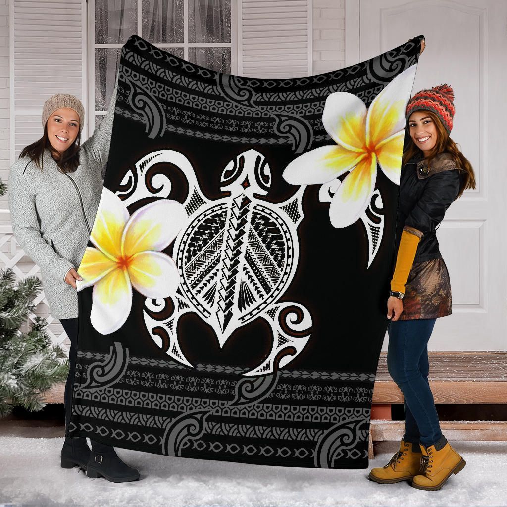 Hawaii Premium Blanket - Turtle Plumeria Flowers Polynesian Pattern-Myprintsy