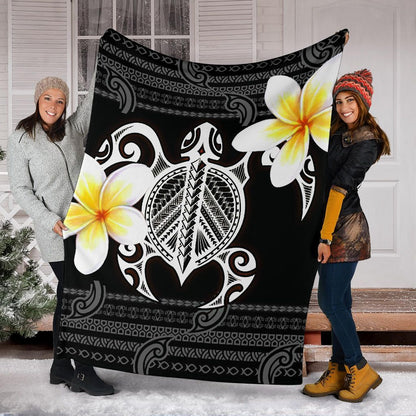Hawaii Premium Blanket - Turtle Plumeria Flowers Polynesian Pattern-Myprintsy