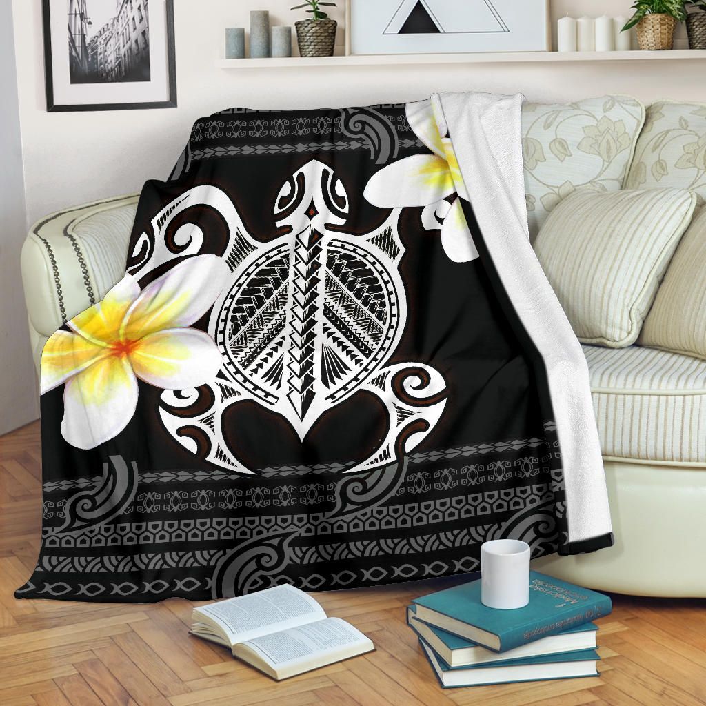 Hawaii Premium Blanket - Turtle Plumeria Flowers Polynesian Pattern-Myprintsy