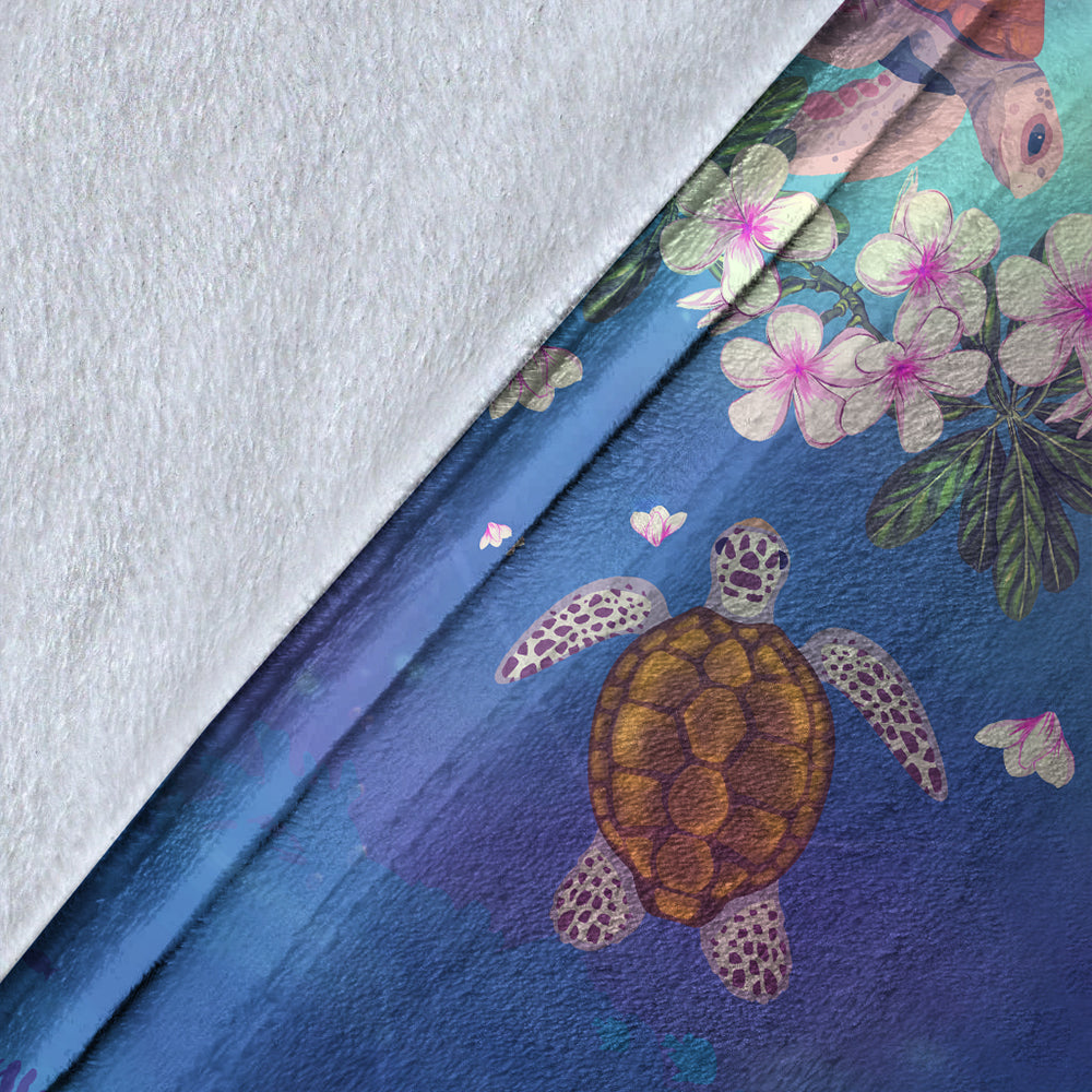 Hawaii Premium Blanket Turtle Plumeria Ocean-Myprintsy
