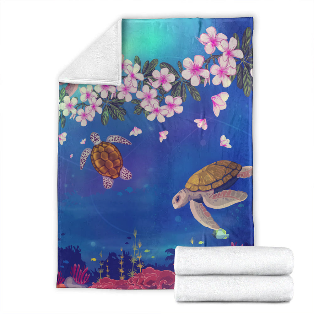 Hawaii Premium Blanket Turtle Plumeria Ocean-Myprintsy