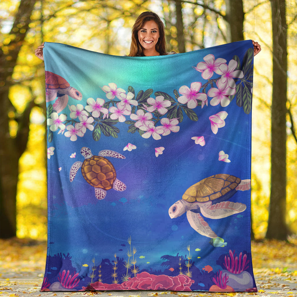 Hawaii Premium Blanket Turtle Plumeria Ocean-Myprintsy